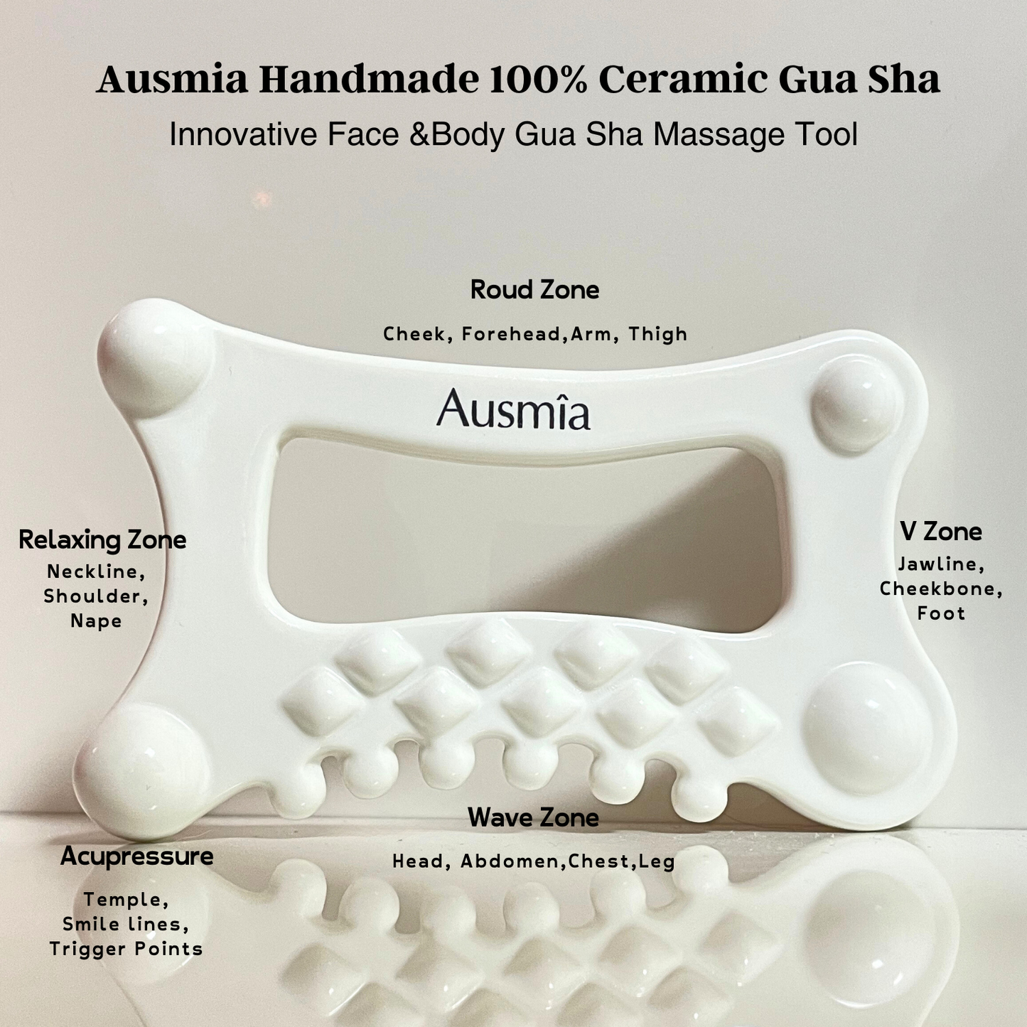 Ausmia Ceramic Gua Sha - Handmade 100% Ceramic Massage Tool For Face & Body